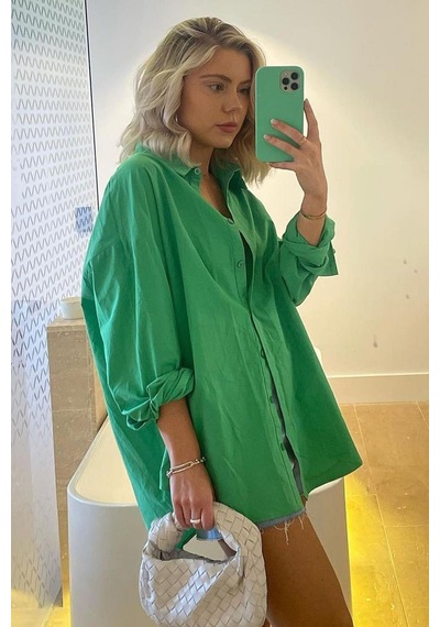 Seeh Yeşil Oversize Basic Kadın Gömlek Sh268
