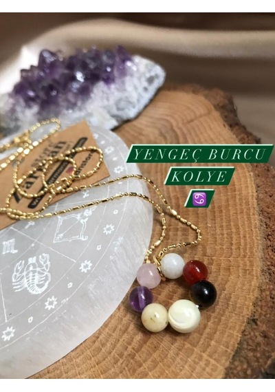 Sertifikalı Yengeç Burcu Doğal Taş Kolye Çok Renkli