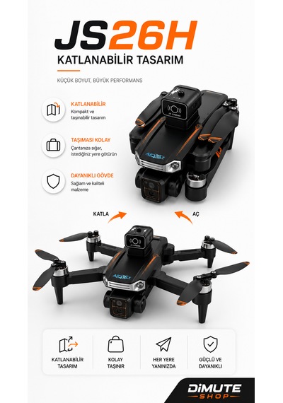 Js26h Drone Hd Çift Kameralı Optik Akış Konumlandırmalı Katlanabilir Akıllı Drone