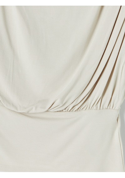 Lcw Vision Bej Dik Yaka Büzgülü Bluz Mock Neck Ruched Blouse