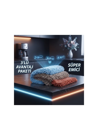 Çok Amaçlı 3'lü Temizlik Bezi Mikrofiberli Havlu Yüzey Yumuşak Dokulu 30x30 Mavi-kahve-gri