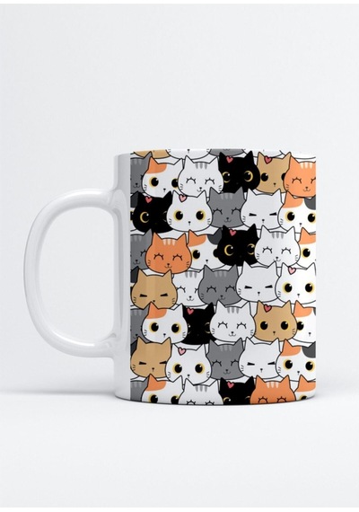 Sevimli Kediler Cats Baskılı Porselen Kupa Bardak Beyaz