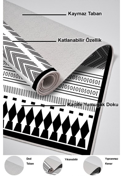 Dekoreko Kaymaz Taban Djt Mutfak Halısı Trend Iskandinav M1273 Siyah