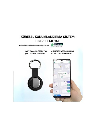 Polham Android Ve Apple Uyumlu iOS iPhone Kayıp Bulucu Airtag, Çocuklar, Evcil Hayvanlar Ve Eşyalar İçin Siyah