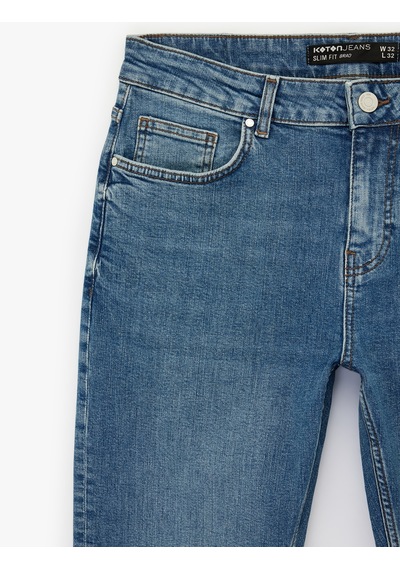 Koton Normal Bel Pamuklu Slim Fit Jean Pantolon - Brad Jean Orta İndigo 6sam40003nd
