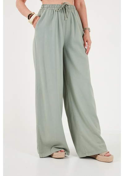 Lela Pamuklu Relaxed Fit Yüksek Bel Geniş Paça Pantolon Bayan Pantolon 668yp5559 Açık Haki