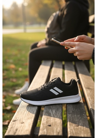 Enoch Erkek Spor Ayakkabı Gri Sneaker Çift Şeritli Hafif Koşu Ve Yürüyüş Modeli Siyah
