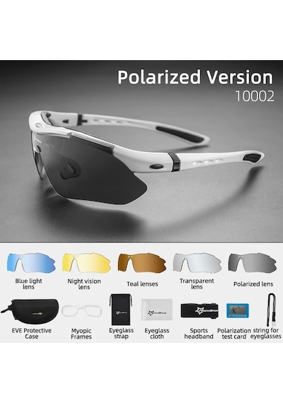 Rockbros Polarize %100 Uv Korumalı Beyaz 5 Lensli Bisiklet Spor Dağ Kayak Gözlüğü Siyah