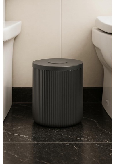 Lines Serisi Antrasit/gri Akrilik Çöp Kovası Silindir, 5 Litre, 25cm, Kolay Temizlenir - 3372 Diğer
