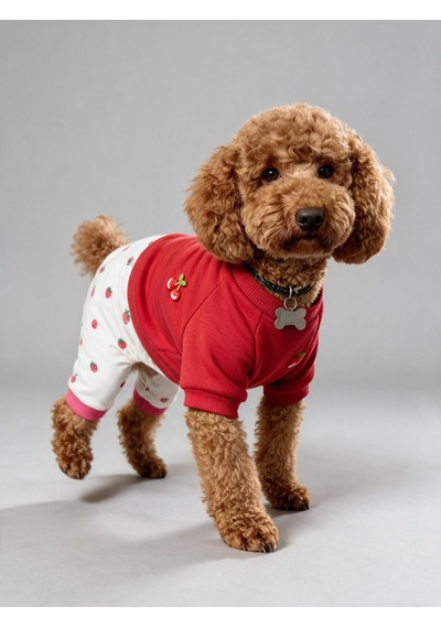 Tatlı Çilek Duo Çilekli Köpek Tulum & Sweat Kombini Tatlı Çilek Duo Çilekli Köpek Tulum & Sweat Kombini