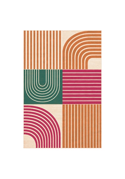Kartela Halı Retro Çizgili Patchwork Halı Retro Canlı Kaymaz Taban Makinede Yıkanabilir 120x180 Cm