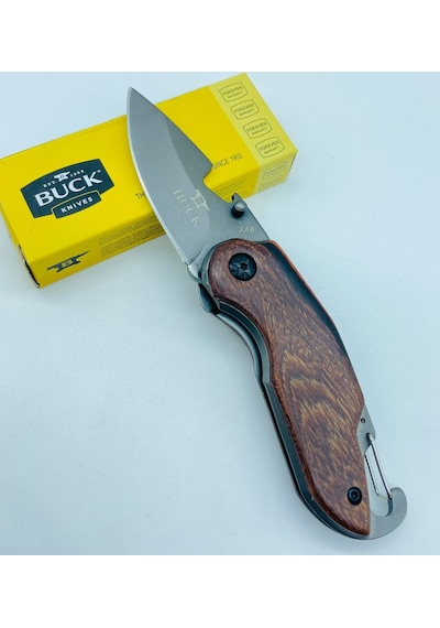 Buck Marka Ahşap Kasa Küçükboy Mini Kamp Çakı //15cm-x48 Gri - Kahverengi