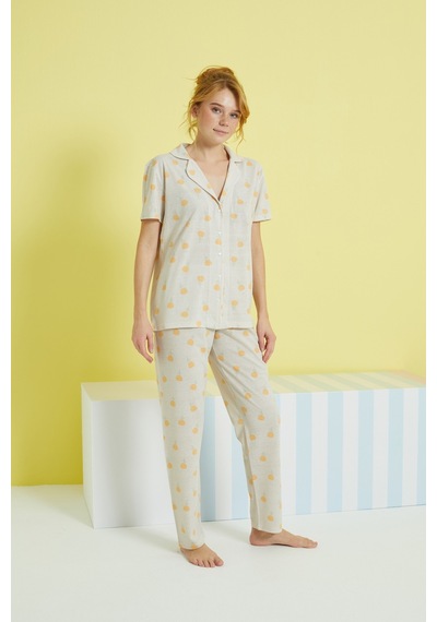 Siyah İnci Örme Düğmeli Pijama Takım 24108019 Çok Renkli