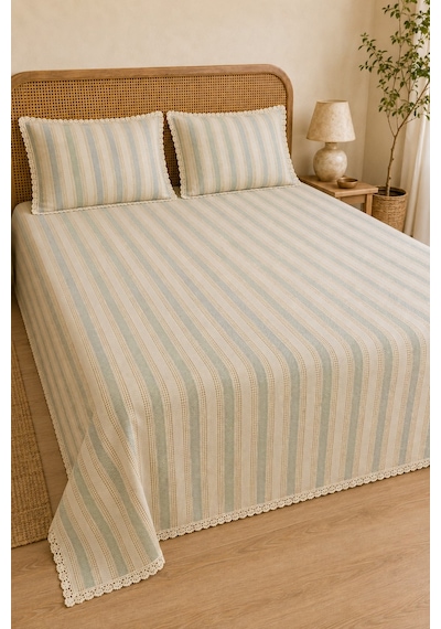 Naturel Buldan %100 Pamuk Çift Kat Fırfırlı 3 Parça Çift Kişilik Yatak Örtüsü Takımı 240x260 Cm Çok Renkli