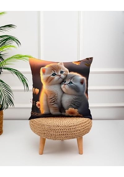 Kedi Desenli Dijital Baskılı Dekoratif Kırlent Yastık Kılıfı 4lü Set Çok Renkli