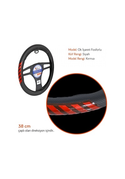 Nyf Direksiyon Kılıfı Fosforlu 38 Cm Siyah Ok İşareti Kırmızı A-20
