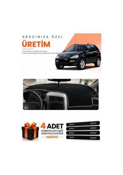 Ssangyong Kyron 2005-2012 Uyumlu Torpido Koruma Örtüsü Oto Kılıfı - Siyah Gri