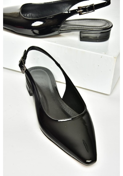 Fox Shoes U404602208 Siyah Rugan Alçak Topuklu Kadın Ayakkabı Siyah