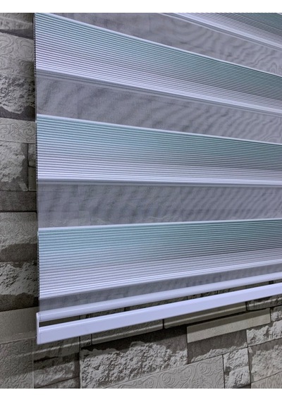 Yeşil Gri Mini Plise Zebra Perde Tüm Ölçülerde