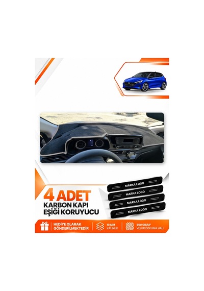 Hyundai İ20 2020-2024 Uyumlu Ön Göğüs Torpido Koruma Kılıfı Halısı Koruyucu - Siyah Gri