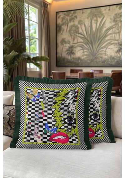 Pop Art Saçaklı Yastık Kılıfı - Çarpıcı Enerjik Geometrik Bohem Siyah Yeşil Püsküllü Kırlent Kılıfı Orman Petrol Mavisi Pop Art Saçaklı Yastık Kılıfı - Çarpıcı Enerjik Geometrik Bohem Siyah Yeşil Püsküllü Kırlent Kılıfı Orman Petrol Mavisi
