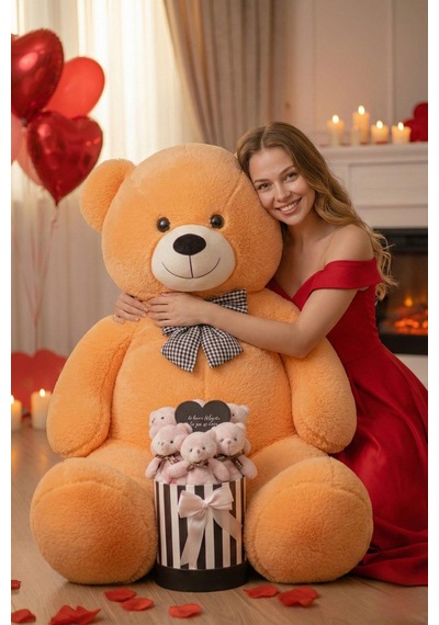 Kadınlar Günü Ne Özel: 90 Cm Peluş Ayı & Aynalı Mesajlı Pembe Silindir Ayıcık Buketi Romantik Sevgiliye Hediye Buket 42362003