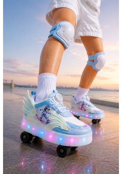 Muggo Wıngs Çocuk Kanat Detaylı Işıklı Patenli Tekerlekli Sneaker Spor Ayakkabı Mavi