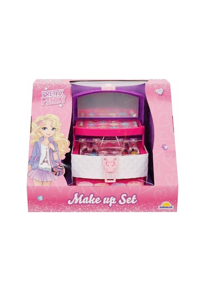 Sunman Pretty Pinky 3 Katlı Taşıma Çantalı Kız Çocuk Oyuncak Makyaj Güzellik Seti