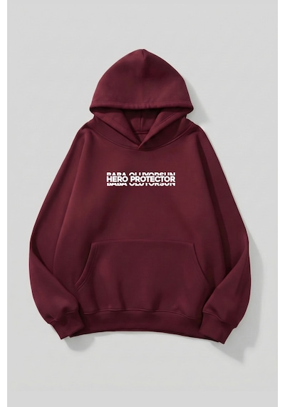 Uyguntarz Unisex Yumuşak Dokulu Baba Oluyorsun Baskılı Tasarım Oversize 3 İplik Hoodie Sweatshirt Bordo