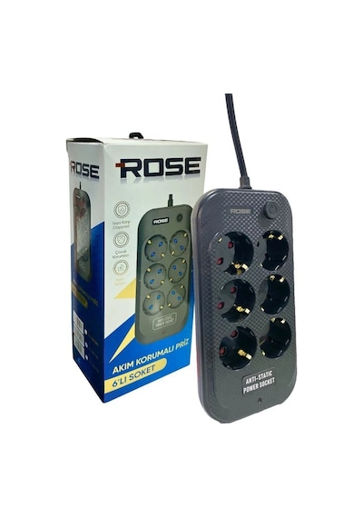 Rose Gr-600 6'lı 5metre Kablolu Akım Korumalı Grup Priz 5 M