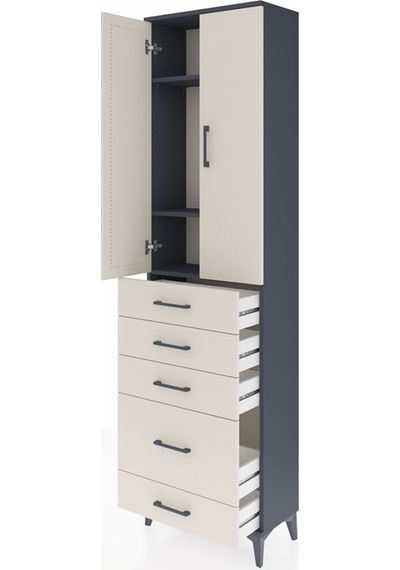 Arges Dolap 3 Raflı 5 Çekmeceli 2 Kapaklı 60x30x221 Antrasit-aytaşı Antrasit