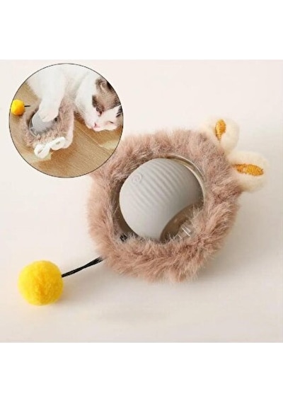 Kp Şarjlı Hareketli Peluş Kedi Oyuncağı Kuyruklu 5 Cm İnteraktif Titreşimli Hareketli Top