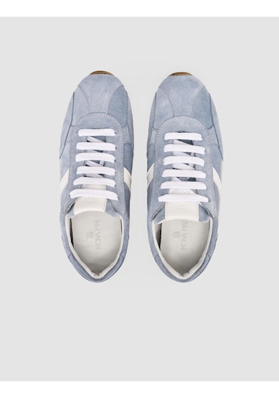 Monamae %100 Hakiki Deri Mavi Süet Bağcıklı Kadın Sneaker Mavi