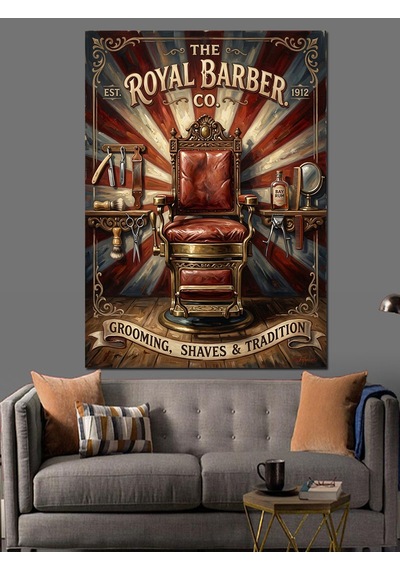 The Royal Barber Berber Koltuğu Dekoratif Kanvas - Mdf Ahşap Tablo