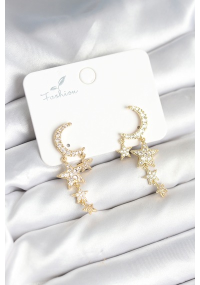 Ay Ve Yıldız Model Gold Renk Pirinç Kadın Küpe Tj-bkp11295 Tdrtr