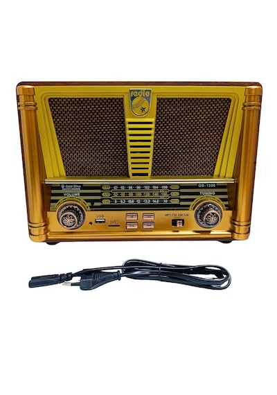 Gold Silver Gs-1350 Retro Ahşap Nostaljik Radyo Şarjlı Bluetooth Hoparlör 3 Bant Fm Am Sw Usb Tf Gold