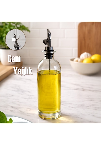 Porsima 3890-1 Gümüş Sızdırmaz Kapaklı Cam Yağlık Sirkelik Yağdanlık 500 Ml Şefaf