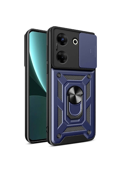 Kilifone - Tecno Uyumlu Camon 20 Pro 5g - Kılıf Sürgülü Kamera Korumalı Yüzüklü Çift Katman Zırh Tank Vega Kapak - Mavi