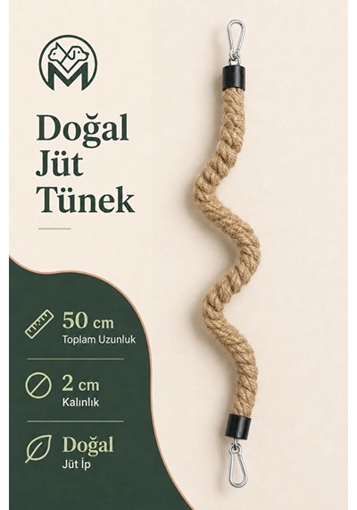 Esnek Kuş Tüneği 50 Cm Şekil Alabilen 2 Cm Kalın Doğal Jüt İp