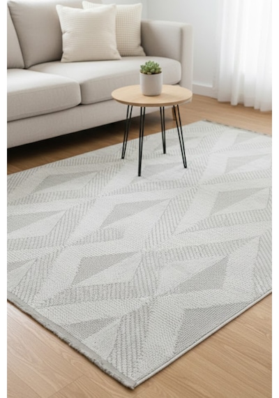 Rolyef İskandinav Kabartmalı Sisal Bukle Yıkanabilir Kaymaz Taban Salon Mutfak Çocuk Odası Halısı Beyaz
