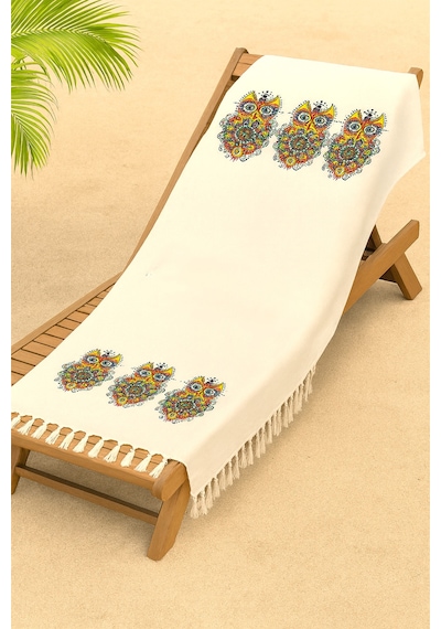 Bambu Baskılı Plaj Havlusu Peştemali Organik Bambu 90x170 İnce Peştemal Baykuş