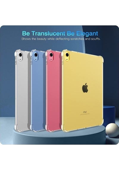 Apple Uyumlu iPad  10. Nesil 10.9 Inç 2022 Şeffaf Transparan Köşe Korumalı Silikon Tablet Kılıfı Kılıf