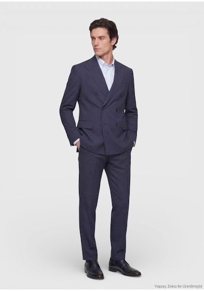 Ramsey Açık Lacivert Düz Zeroweight Slim Fit İpek Karışımlı Takım Elbise