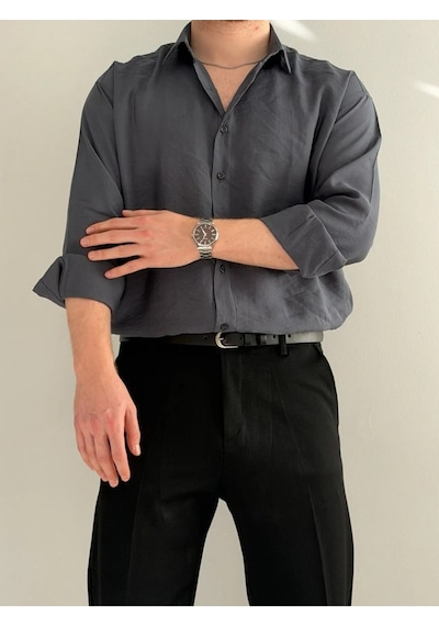 Relaxed Fit Hafif Rahat Modal Kumaş Gömlek Füme