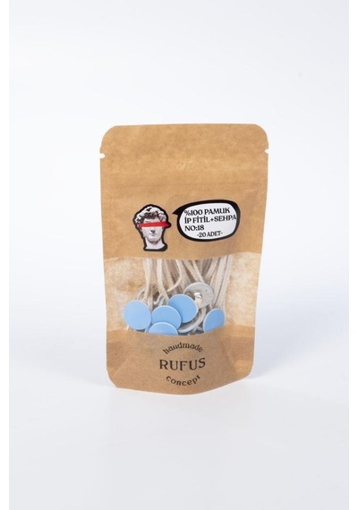 Rufus Concept Pamuk İp Fitil No:18 Ve Yapışkanlı Sehpa 15cm Boy 20 Adet