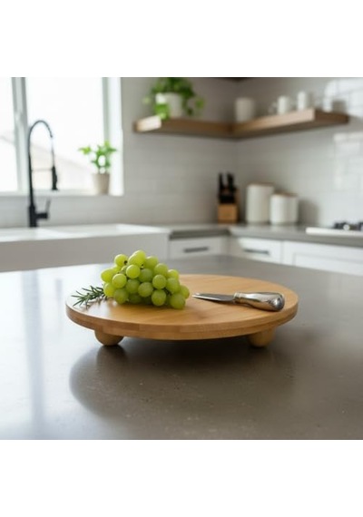 Bambu Top Ayaklı Yuvarlak Sunumluk 25cm Çap Seçenekli Doğal Ahşap Servis Tabağı Peynir, Meze, Kek Standı, Genel