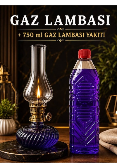 Cam Gaz Lambası 750 Ml Gaz Lambası Yakıtı Hediyeli Nostaljik Aydınlatma Şeffaf