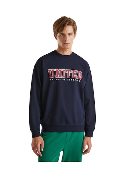 United Colors Of Benetton Erkek Önü Baskılı Ribanalı Yuvarlak Yaka Sweatshirt Lacivert
