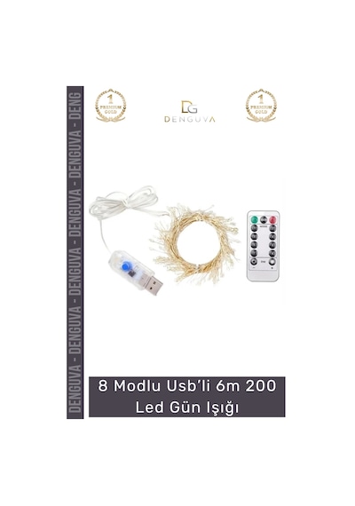 Ledışık Dekoratif Aydınlatma Usb Bağlantılı Kumandalı 8 Modlu Esnek Bakır Tel 6m 200 Led Gün Işığı Çok Renkli