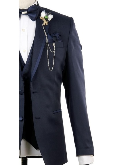 İmza Koyu Lacivert Desenli Mono Yaka Astarlı Yelekli 6 Drop Slim Fit Dar Kesim Smokin Damatlık 1001210100-Lacivert İmza Koyu Lacivert Desenli Mono Yaka Astarlı Yelekli 6 Drop Slim Fit Dar Kesim Smokin Damatlık 1001210100-Lacivert